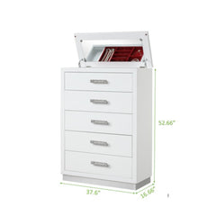 Aphrodite Chest with Mirror Lid on Top Made with Wood in Milky White