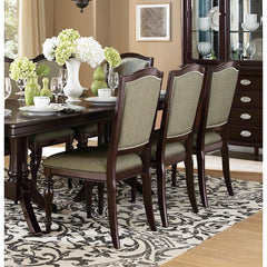 Dark Cherry Finish Dining Chairs Set of 2 Upholstered Seat and Back Nailhead Trim Wooden Furniture Side Chairs Set