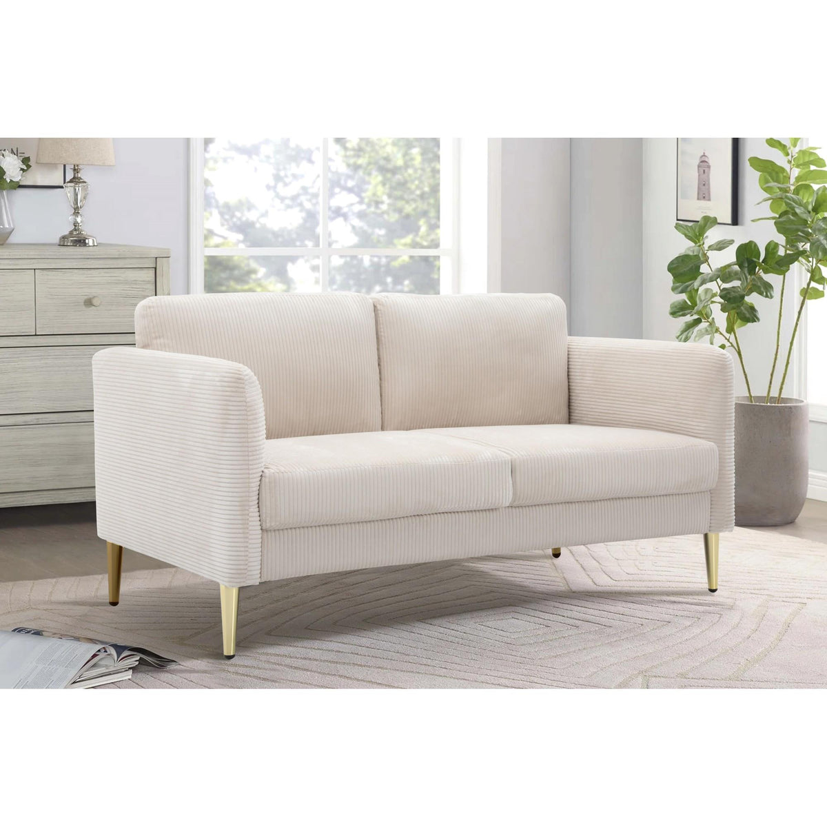 60.63" Wide Modern Corduroy Loveseat, Plush Upholstered Cushions, Solid Wood Frame, Compact Living Room and Apartment Furniture