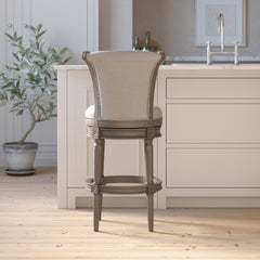 Story Wood Bar-Height Swivel Barstool with High-Back, Weathered Gray, 1PC