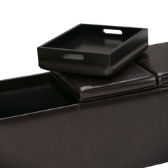 Neptune 42 inch Wide Storage Ottoman in Tanners Brown Vegan Leather