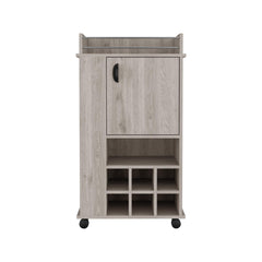 Fable Bar Cart with Cabinet, 6 Built-in Wine Rack and Casters