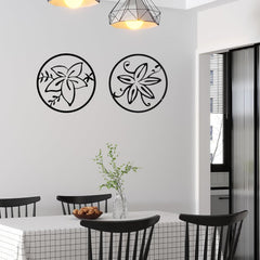 Melody 3 Piece Set Wall Decor, Floral Hollow Out Abstract Design, Black Round Metal Frame