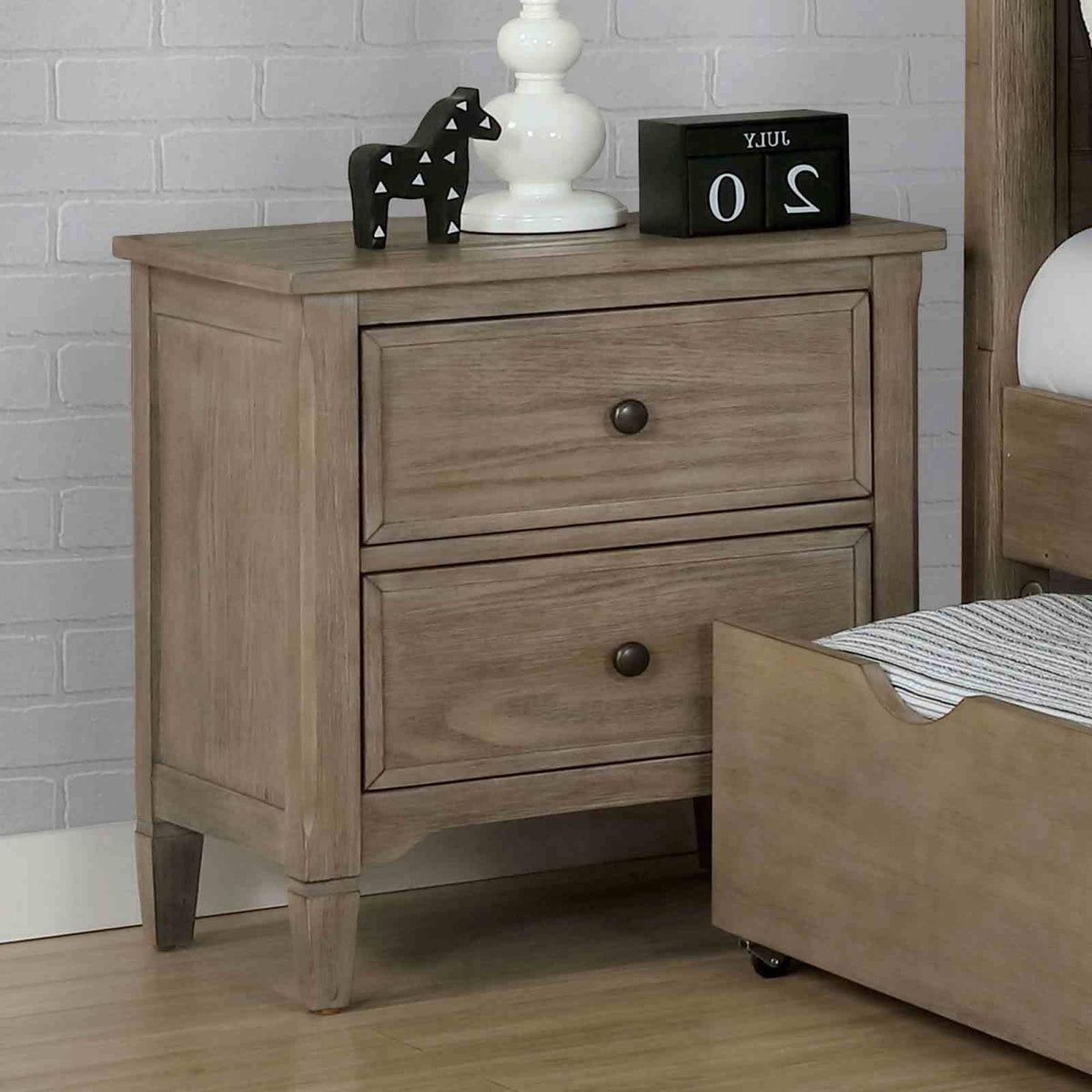 Wire-Brushed Warm Gray 1pc Nightstand Bedside Table Round Pull Knobs Bedroom Furniture