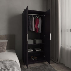 Vertex Armoire Double Doors, Hanging Rod And Interior Shelves, Freestanding Modern Wardrobe, Black