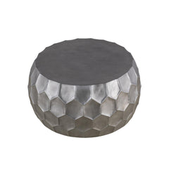 PULSAR Modern Contemporary Round Aluminum material 32" Coffee Table, Farmhouse Table with Glossy Diamond-Patterned Base Antique Silver