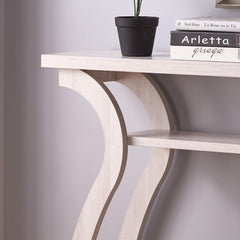 Athena sofa hall console curvy leg design two shelves thick top panel White Oak color