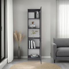 Home Double Glass Door Bookcase Cabinet with 5 Interior Shelves for Linen or Décor Storage