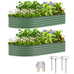 7' x 3' x 1' Raised Garden Bed Set, 2PCS Raised Beds for Gardening with Metal Plant Stakes, Green