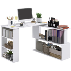 360° Rotating Home Office Desk L Shaped Corner Computer Desk with Storage Shelves, Writing Table Workstation, White
