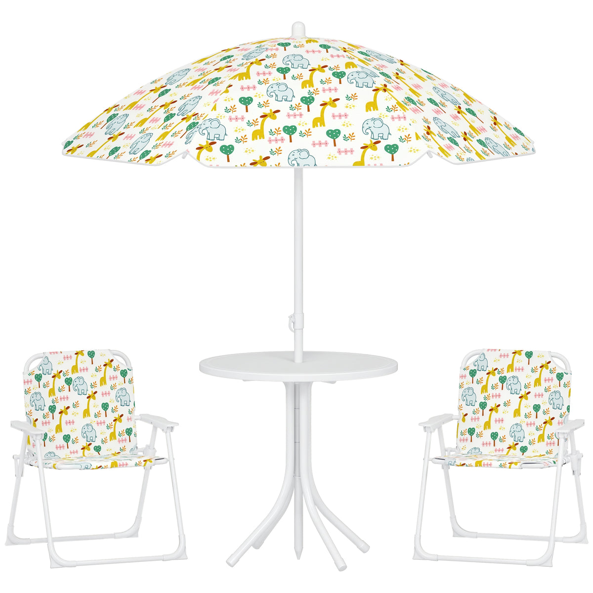 Kids Picnic Table and Chair Set, Outdoor Activity Table with Foldable Chairs, Removable Umbrella for Backyard, White
