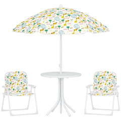 Kids Picnic Table and Chair Set, Outdoor Activity Table with Foldable Chairs, Removable Umbrella for Backyard, White