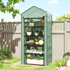 5 Tier Mini Greenhouse, Small Portable Greenhouse with PE Cover, Roll-Up Zippered Door, 76" x 35.4" x 19.3", Green