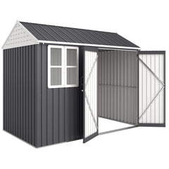 8' x 6' Metal Garden Storage Shed, Extra Large Outdoor Tool Storage House w/ Doors, Window and Air Vents, Dark Gray