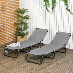 2 Pieces Pool Chaise Lounge Chairs, Folding Lounge Chairs with 5-Level Reclining Back, Steel Frame, Dark Gray