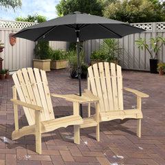 Fire Pit Seating, 2 Wooden Adirondack Chairs with Outdoor Table & Umbrella Hole, Wood 2 Person Adirondack Bench, Natural