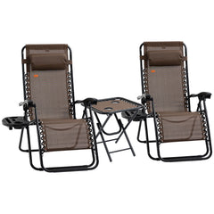 Zero Gravity Chair Set with Side Table, Folding Reclining Chair with Cupholders & Pillows, Adjustable Lounge Chairs for Pool, Backyard, Lawn, Beach, Brown