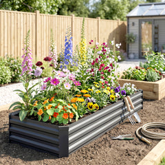 8x2x1ft Galvanized Raised Garden Bed Kit with Safety Edging for Flowers, Herbs and Vegetables, Dark Gray