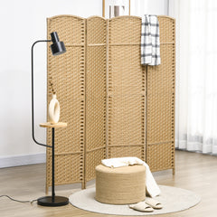 Folding Room Divider Screen 4 Panel 5.6 ' Tall Privacy Screen Freestanding Room Partition for Home Office, Nature Wood