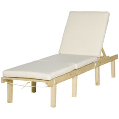 Chaise Lounge Chair for Outdoor, Wood Outdoor Chaise Lounge with 4-Position Adjustable Backrest and Cushion, Reclining Beach Lounge Chair for Deck, Pool, Lawn and Sunbathing, Natural