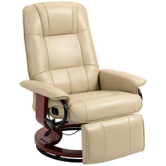 Swivel Recliner Chair, PU Leather Reclining Armchair with Retractable Footrest, Lounge Chair with Wood Base and Adjustable High Back for Small Spaces, Living Room, RV, Bedroom, Cream White