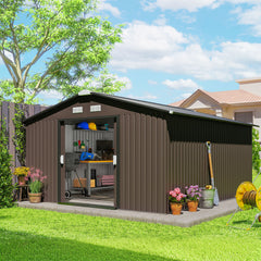 Garden Metal Shed, Storage Shed Utility Storage with Double Locking Doors for Bike, Yard Tools, Brown