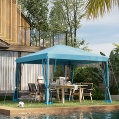 10' x 10' Pop Up Canopy Tent with Netting, Instant Gazebo, Screen House Room with Carry Bag, Height Adjustable, for Outdoor, Garden, Patio, Camping, Light Blue