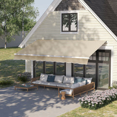 12' x 8' Patio Awning, Canopy Retractable Sun Shade Shelter w/ Manual Crank Handle for Deck, Yard, Cream White