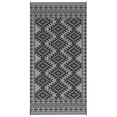 Reversible Outdoor Rug, Waterproof Plastic Straw with Carry Bag, 9' x 18', Black & Gray Rhombus Border