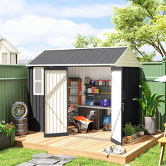 8' x 6' Metal Garden Storage Shed, Extra Large Outdoor Tool Storage House w/ Doors, Window and Air Vents, Dark Gray
