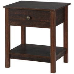 End Table with Drawer, Side Table with Top and Bottom Shelf for Small Spaces, Dark Brown