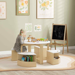 5 Piece Kids Table and Chairs Set with Storage for Art, Craft, Drawing, Playroom, Classroom, Nursery, White