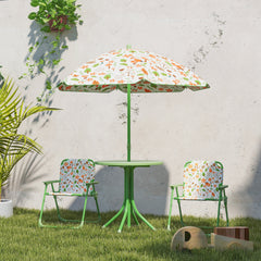 Kids Picnic Table and Chair Set, Outdoor Activity Table with Foldable Chairs, Removable Umbrella for Backyard, Green