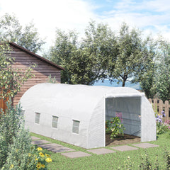 20' x 10' x 7' Walk-In Tunnel Greenhouse with Zippered Door & 8 Mesh Windows, Large Garden Green House Kit, Galvanized Steel Frame, White
