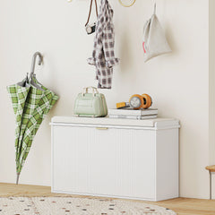 Shoe Storage Bench with Padded Seat Cushion and Flip-Drawer, Entryway Bench, Shoe Cabinet, 31.5x10.2x18.7 Inches, White