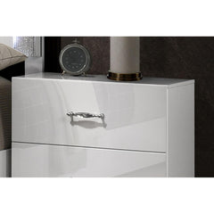 Contemporary Style 1pc Nightstand Stainless Steel High Gloss Finish Acrylic Handles White Finish Bedroom Furniture