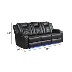 WALTZ LED & Power Recliner 3 PC Made With Faux Leather in Black