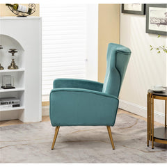 Velvet Accent Chair with Metal Legs, Modern Upholstered Armchair, Wingback Side Chair for Living Room Bedroom Small Spaces
