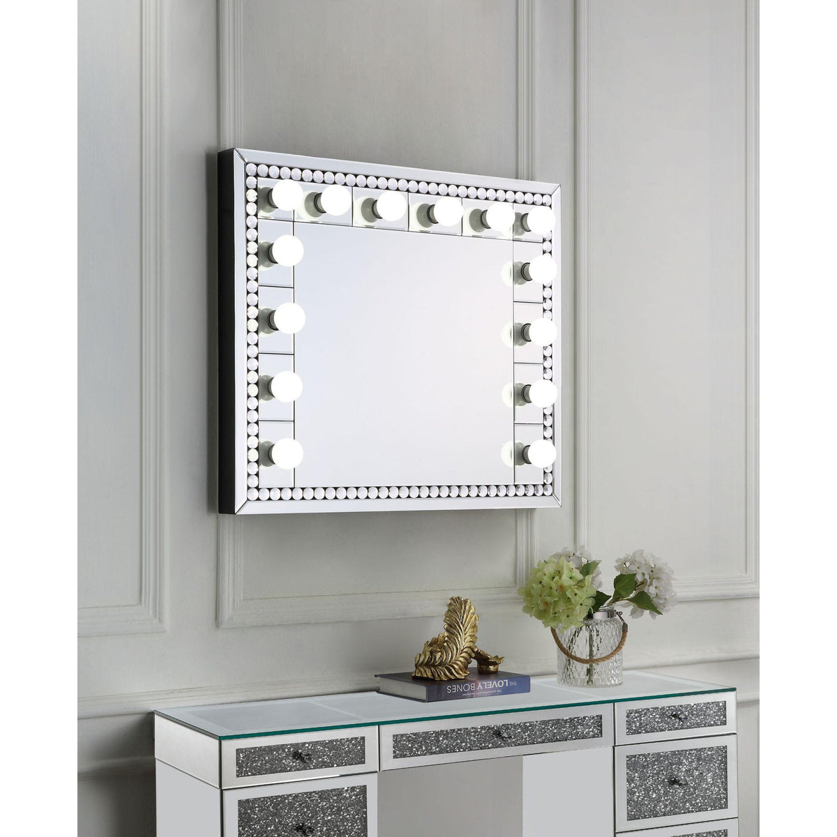 Nova Mirrored & Faux Crystal Diamonds Accent Mirror