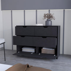 Utopia 4 Drawers Double Dresser with 2 pull down Cabinets Black