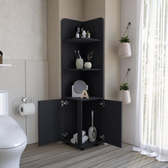 Nova 62" Tall Double Door Corner Linen Cabinet with Four Shelves Black