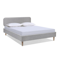 Museum Low Upholstered Platform Bed, Queen, Light Grey Polyester