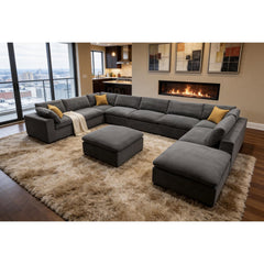 Coffee Bean Like Upholstery Full Compressed Modular Sectional with Toss Pillows
