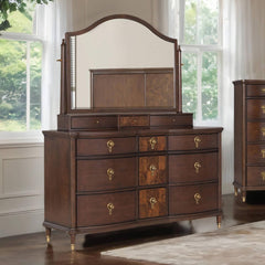 1pc Transitional Dresser Round Knobs Gold Capped Legs Dark Cherry Bedroom Furniture UV-Stained Dustproof Cases