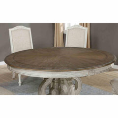 Dining Room 1pc Table Pedestal Base Antique White Round Table Solid wood Furniture Rustic Style