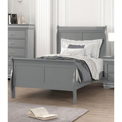 Gray Color Sleigh Design 1pc Twin Size Bed Bedroom Furniture Louis Phillipe Bed Bracket Feet Wooden