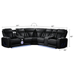 Hephaestus Modern Style power recliner sectional with Bluetooth speaker and LED made with wood & metal, Massage Function Included -Black