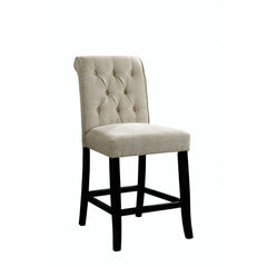 Dining Room Furniture Rustic Style Set of 2 Counter Height Chairs Beige Chenille Fabric Upholstered Tufted Kitchen Breakfast