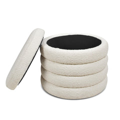 Tale 19" Oversized Round Storage Ottoman, Ivory White Boucle