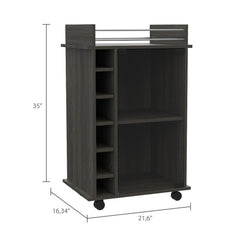 Waltz Bar Cart,Two Shelves, Six Built-in Wine Rack, Four Casters -Espresso